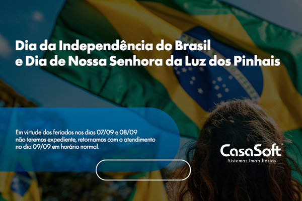 Em virtude dos feriados nos dias 07 e 08 de setembro não teremos expediente, retornamos com o atendimento no dia 09/09 em horário normal