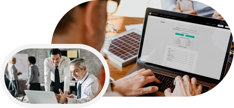 Equipe de imobiliária analisando dados no computador