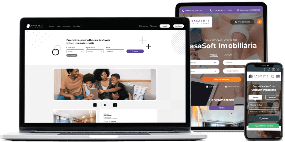 Dispositivos exibindo os modelos de site da CasaSoft + Paper Plane